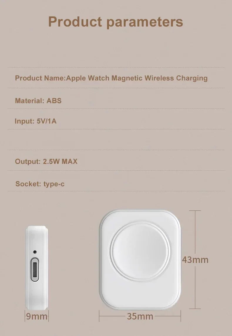 Tragbar, Magnetisch Drahtloses Schnellladegerät für die Apple Watch: Series 9 8 7 6 5 SE Type C, für Apple Watch Series 6 5 3 2 1