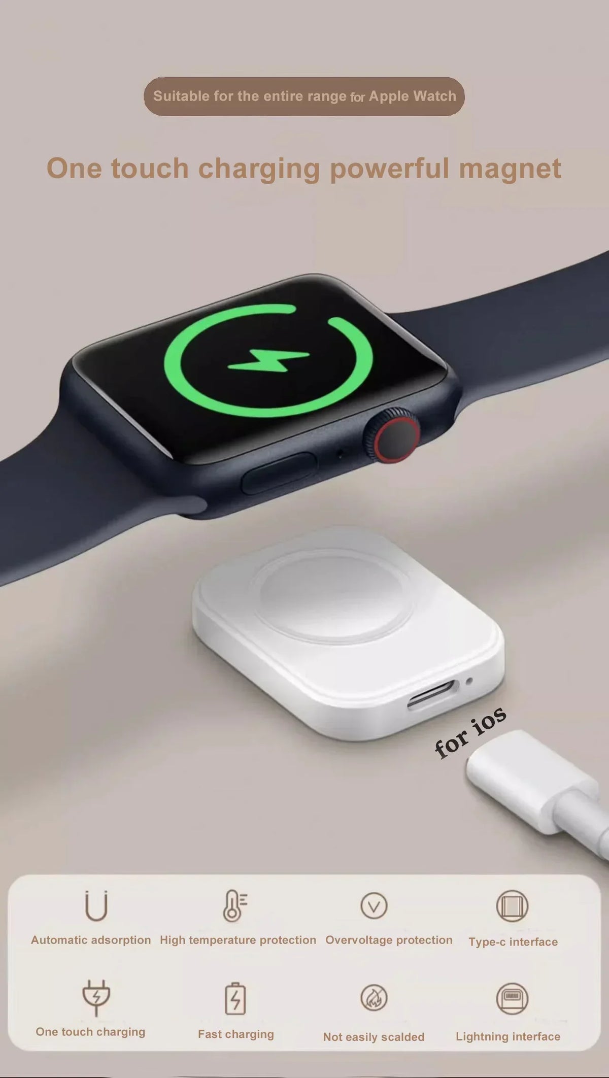 Tragbar, Magnetisch Drahtloses Schnellladegerät für die Apple Watch: Series 9 8 7 6 5 SE Type C,  für Apple Watch Series 6 5 3 2 1