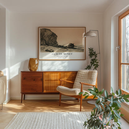 Claude Monet Zeichnung · Strand mit Boot ca. 1865 · Küstenstudie in Kohle · Vintage Kunstposter · Normandie Skizze · Druck ohne Rahmen-3
