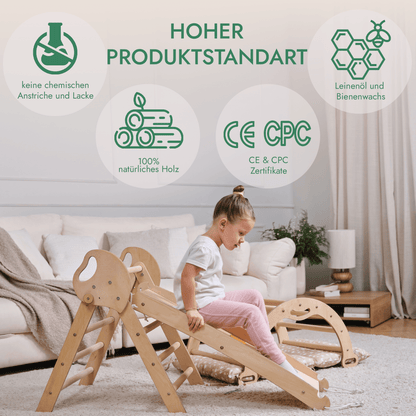 Montessori 4in1 Kletterdreieck für Babys: Pikler-Dreieck, Kletterbogen, Rutschbrett und Kissen für Kleinkinder (1–3 Jahre)-3