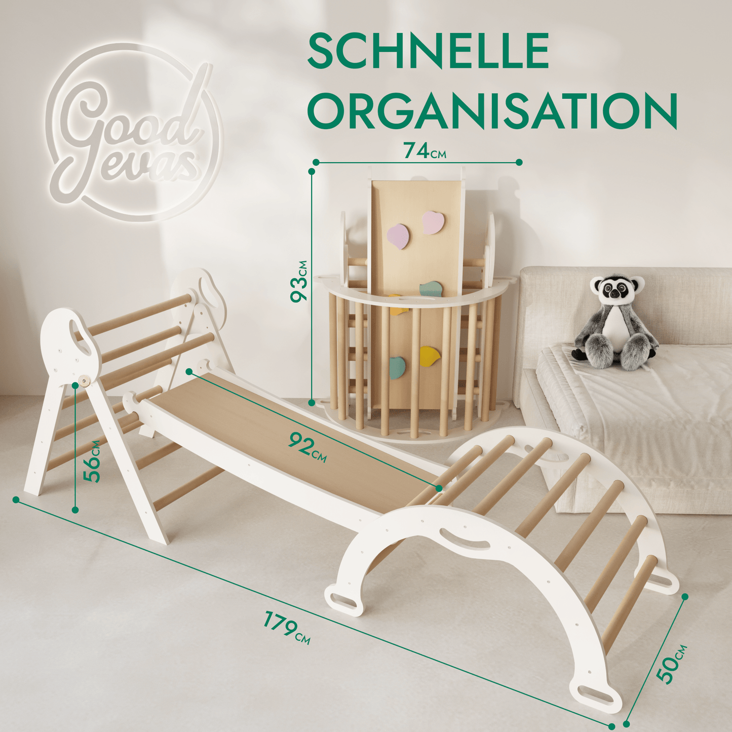 Montessori 4in1 Kletterdreieck für Babys: Pikler-Dreieck, Kletterbogen, Rutschbrett und Kissen für Kleinkinder (1–3 Jahre)-1